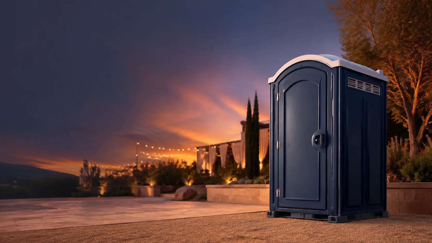 Portable restroom shown for rental planning in West Palm Beach, FL
